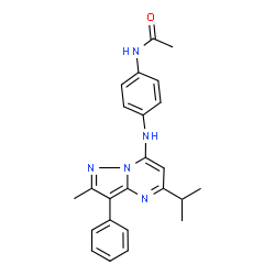 ChemSpider 2D Image | N-{4-[(5-Isopropyl-2-methyl-3-phenylpyrazolo[1,5-a]pyrimidin-7-yl)amino]phenyl}acetamide | C24H25N5O