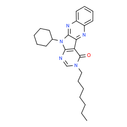 ChemSpider 2D Image | 11-Cyclohexyl-3-heptyl-3,11-dihydro-4H-pyrimido[5',4':4,5]pyrrolo[2,3-b]quinoxalin-4-one | C25H31N5O