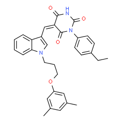 ChemSpider 2D Image | (5Z)-5-({1-[3-(3,5-Dimethylphenoxy)propyl]-1H-indol-3-yl}methylene)-1-(4-ethylphenyl)-2,4,6(1H,3H,5H)-pyrimidinetrione | C32H31N3O4
