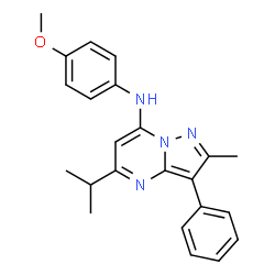 ChemSpider 2D Image | 5-Isopropyl-N-(4-methoxyphenyl)-2-methyl-3-phenylpyrazolo[1,5-a]pyrimidin-7-amine | C23H24N4O