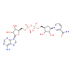 ChemSpider 2D Image | 5'-O-{[({[(1R,2R,3S,4R)-4-(3-Carbamoyl-1-pyridiniumyl)-2,3-dihydroxycyclopentyl]methoxy}phosphinato)oxy](hydroxy)phosphoryl}adenosine | C22H29N7O13P2