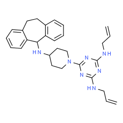 ChemSpider 2D Image | N,N'-Diallyl-6-[4-(10,11-dihydro-5H-dibenzo[a,d][7]annulen-5-ylamino)-1-piperidinyl]-1,3,5-triazine-2,4-diamine | C29H35N7
