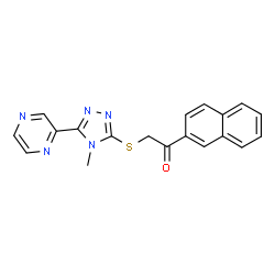 ChemSpider 2D Image | 2-{[4-Methyl-5-(2-pyrazinyl)-4H-1,2,4-triazol-3-yl]sulfanyl}-1-(2-naphthyl)ethanone | C19H15N5OS