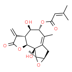 ChemSpider 2D Image | (3aR,4R,5R,7aR,8aR,8bR,8cS)-4,8b-Dihydroxy-6,8a-dimethyl-3-methylene-2-oxo-2,3,3a,4,5,7,7a,8a,8b,8c-decahydrooxireno[2,3]azuleno[4,5-b]furan-5-yl 3-methyl-2-butenoate | C20H24O7