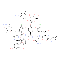 ChemSpider 2D Image | (1S,2R,18R,19R,22S,25R,28R,40R)-22-(2-Amino-2-oxoethyl)-48-{[(3xi)-2-O-(3-amino-2,3,6-trideoxy-3-methyl-alpha-L-arabino-hexopyranosyl)-beta-D-ribo-hexopyranosyl]oxy}-2-[(3-amino-2,3,6-trideoxy-3-methy
l-alpha-L-arabino-hexopyranosyl)oxy]-5,15-dichloro-18,32,35,37-tetrahydroxy-19-[(N-methyl-D-leucyl)amino]-20,23,26,42,44-pentaoxo-7,13-dioxa-21,24,27,41,43-pentaazaoctacyclo[26.14.2.2~3,6~.2~14,17~.1~
8,12~.1~29,33~.0~10,25~.0~34,39~]pentaconta- | C73H88Cl2N10O26