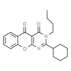 ChemSpider 2D Image | 3-Butyl-2-cyclohexyl-4H-chromeno[2,3-d]pyrimidine-4,5(3H)-dione | C21H24N2O3