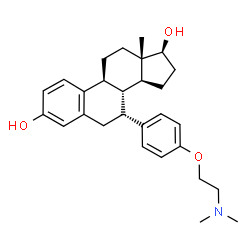 ChemSpider 2D Image | (7alpha,17beta)-7-{4-[2-(Dimethylamino)ethoxy]phenyl}estra-1,3,5(10)-triene-3,17-diol | C28H37NO3