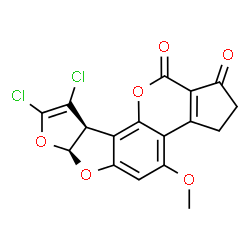 ChemSpider 2D Image | (6aS,9aS)-8,9-Dichloro-4-methoxy-2,3,6a,9a-tetrahydrocyclopenta[c]furo[3',2':4,5]furo[2,3-h]chromene-1,11-dione | C17H10Cl2O6