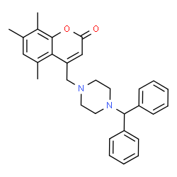 ChemSpider 2D Image | 4-{[4-(Diphenylmethyl)-1-piperazinyl]methyl}-5,7,8-trimethyl-2H-chromen-2-one | C30H32N2O2