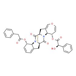ChemSpider 2D Image | (1R,4S,5S,12R,15S,16S)-2,13-Dioxo-16-(2-phenylacetoxy)-8-oxa-22,23-dithia-3,14-diazahexacyclo[10.9.2.0~1,14~.0~3,12~.0~4,10~.0~15,20~]tricosa-6,9,17,19-tetraen-5-yl (2R)-hydroxy(phenyl)acetate | C34H28N2O8S2