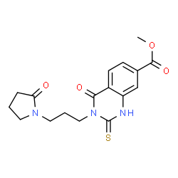 ChemSpider 2D Image | Methyl 4-oxo-3-[3-(2-oxo-1-pyrrolidinyl)propyl]-2-thioxo-1,2,3,4-tetrahydro-7-quinazolinecarboxylate | C17H19N3O4S