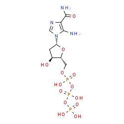 ChemSpider 2D Image | 5-Amino-1-[2-deoxy-5-O-(hydroxy{[hydroxy(phosphonooxy)phosphoryl]oxy}phosphoryl)-beta-D-erythro-pentofuranosyl]-1H-imidazole-4-carboxamide | C9H17N4O13P3