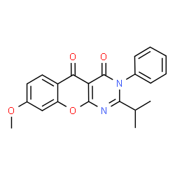 ChemSpider 2D Image | 2-Isopropyl-8-methoxy-3-phenyl-4H-chromeno[2,3-d]pyrimidine-4,5(3H)-dione | C21H18N2O4
