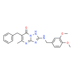 ChemSpider 2D Image | 6-Benzyl-2-[(3,4-dimethoxybenzyl)amino]-5-methyl[1,2,4]triazolo[1,5-a]pyrimidin-7(1H)-one | C22H23N5O3
