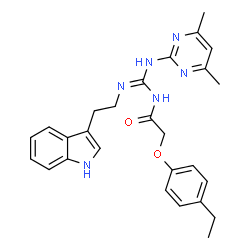 ChemSpider 2D Image | N-{N-(4,6-Dimethyl-2-pyrimidinyl)-N'-[2-(1H-indol-3-yl)ethyl]carbamimidoyl}-2-(4-ethylphenoxy)acetamide | C27H30N6O2