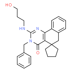 ChemSpider 2D Image | 3-Benzyl-2-[(3-hydroxypropyl)amino]-3H-spiro[benzo[h]quinazoline-5,1'-cyclopentan]-4(6H)-one | C26H29N3O2