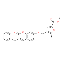 ChemSpider 2D Image | Methyl 4-{[(3-benzyl-4-methyl-2-oxo-2H-chromen-7-yl)oxy]methyl}-5-methyl-2-furoate | C25H22O6