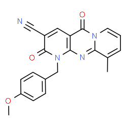 ChemSpider 2D Image | 1-(4-Methoxybenzyl)-10-methyl-2,5-dioxo-1,5-dihydro-2H-dipyrido[1,2-a:2',3'-d]pyrimidine-3-carbonitrile | C21H16N4O3