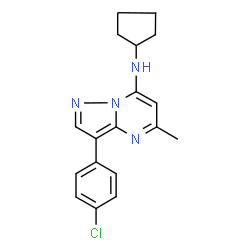ChemSpider 2D Image | 3-(4-Chlorophenyl)-N-cyclopentyl-5-methylpyrazolo[1,5-a]pyrimidin-7-amine | C18H19ClN4