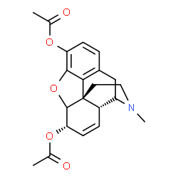 ChemSpider 2D Image | (6alpha)-17-Methyl-7,8-didehydro-4,5-epoxymorphinan-3,6-diyl diacetate | C21H23NO5