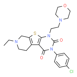 ChemSpider 2D Image | 3-(4-Chlorophenyl)-7-ethyl-1-[2-(4-morpholinyl)ethyl]-5,6,7,8-tetrahydropyrido[4',3':4,5]thieno[2,3-d]pyrimidine-2,4(1H,3H)-dione | C23H27ClN4O3S