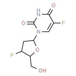 ChemSpider 2D Image | 1-(2,3-Dideoxy-3-fluoropentofuranosyl)-5-fluoro-2,4(1H,3H)-pyrimidinedione | C9H10F2N2O4