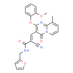 ChemSpider 2D Image | (2E)-2-Cyano-N-(2-furylmethyl)-3-[2-(2-methoxyphenoxy)-9-methyl-4-oxo-4H-pyrido[1,2-a]pyrimidin-3-yl]acrylamide | C25H20N4O5