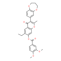 ChemSpider 2D Image | 3-(3,4-Dihydro-2H-1,5-benzodioxepin-7-yl)-6-ethyl-2-methyl-4-oxo-4H-chromen-7-yl 3,4-dimethoxybenzoate | C30H28O8