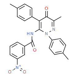 ChemSpider 2D Image | N-[6-Methyl-2,4-bis(4-methylphenyl)-5-oxo-2,5-dihydro-3-pyridazinyl]-3-nitrobenzamide | C26H22N4O4