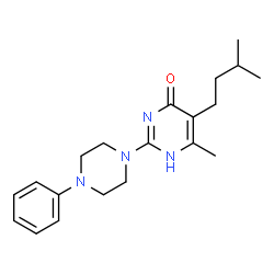 ChemSpider 2D Image | 6-Methyl-5-(3-methylbutyl)-2-(4-phenyl-1-piperazinyl)-4(1H)-pyrimidinone | C20H28N4O