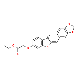 ChemSpider 2D Image | Ethyl {[(2E)-2-(1,3-benzodioxol-5-ylmethylene)-3-oxo-2,3-dihydro-1-benzofuran-6-yl]oxy}acetate | C20H16O7