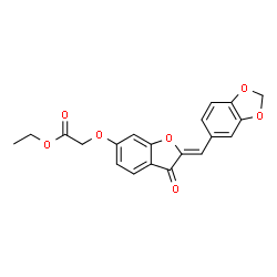 ChemSpider 2D Image | Ethyl {[(2Z)-2-(1,3-benzodioxol-5-ylmethylene)-3-oxo-2,3-dihydro-1-benzofuran-6-yl]oxy}acetate | C20H16O7