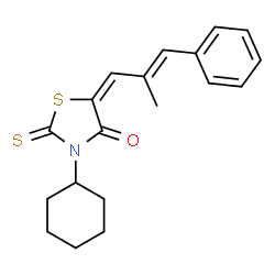 ChemSpider 2D Image | (5E)-3-Cyclohexyl-5-[(2E)-2-methyl-3-phenyl-2-propen-1-ylidene]-2-thioxo-1,3-thiazolidin-4-one | C19H21NOS2
