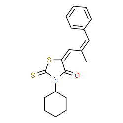 ChemSpider 2D Image | (5E)-3-Cyclohexyl-5-[(2Z)-2-methyl-3-phenyl-2-propen-1-ylidene]-2-thioxo-1,3-thiazolidin-4-one | C19H21NOS2