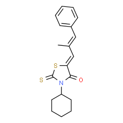 ChemSpider 2D Image | (5Z)-3-Cyclohexyl-5-[(2E)-2-methyl-3-phenyl-2-propen-1-ylidene]-2-thioxo-1,3-thiazolidin-4-one | C19H21NOS2