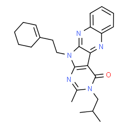 ChemSpider 2D Image | 11-(2-Cyclohex-1-enyl-ethyl)-3-isobutyl-2-methyl-3,11-dihydro-1,3,5,10,11-pentaaza-benzo[b]fluoren-4- one | C25H29N5O
