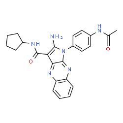 ChemSpider 2D Image | 1-(4-Acetamidophenyl)-2-amino-N-cyclopentyl-1H-pyrrolo[2,3-b]quinoxaline-3-carboxamide | C24H24N6O2