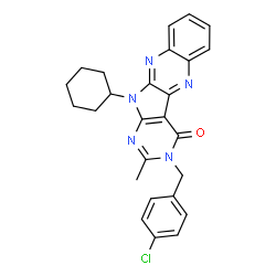 ChemSpider 2D Image | 3-(4-Chlorobenzyl)-11-cyclohexyl-2-methyl-3,11-dihydro-4H-pyrimido[5',4':4,5]pyrrolo[2,3-b]quinoxalin-4-one | C26H24ClN5O