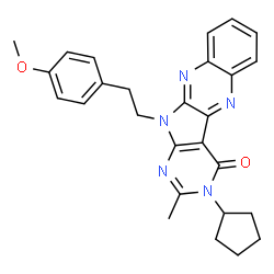 ChemSpider 2D Image | 3-Cyclopentyl-11-[2-(4-methoxyphenyl)ethyl]-2-methyl-3,11-dihydro-4H-pyrimido[5',4':4,5]pyrrolo[2,3-b]quinoxalin-4-one | C27H27N5O2
