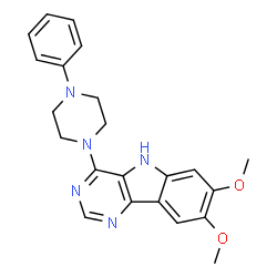 ChemSpider 2D Image | 7,8-Dimethoxy-4-(4-phenyl-1-piperazinyl)-5H-pyrimido[5,4-b]indole | C22H23N5O2