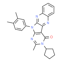 ChemSpider 2D Image | 3-Cyclopentyl-11-(3,4-dimethylphenyl)-2-methyl-3,11-dihydro-4H-pyrimido[5',4':4,5]pyrrolo[2,3-b]quinoxalin-4-one | C26H25N5O