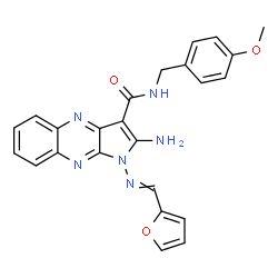 ChemSpider 2D Image | 2-Amino-1-[(2-furylmethylene)amino]-N-(4-methoxybenzyl)-1H-pyrrolo[2,3-b]quinoxaline-3-carboxamide | C24H20N6O3