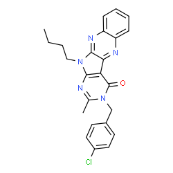 ChemSpider 2D Image | 11-Butyl-3-(4-chlorobenzyl)-2-methyl-3,11-dihydro-4H-pyrimido[5',4':4,5]pyrrolo[2,3-b]quinoxalin-4-one | C24H22ClN5O