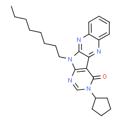 ChemSpider 2D Image | 3-Cyclopentyl-11-octyl-3,11-dihydro-4H-pyrimido[5',4':4,5]pyrrolo[2,3-b]quinoxalin-4-one | C25H31N5O