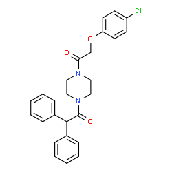 ChemSpider 2D Image | 1-{4-[(4-Chlorophenoxy)acetyl]-1-piperazinyl}-2,2-diphenylethanone | C26H25ClN2O3