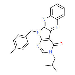 ChemSpider 2D Image | 3-Isobutyl-11-(4-methylbenzyl)-3,11-dihydro-4H-pyrimido[5',4':4,5]pyrrolo[2,3-b]quinoxalin-4-one | C24H23N5O