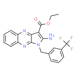 ChemSpider 2D Image | Ethyl 2-amino-1-[3-(trifluoromethyl)benzyl]-1H-pyrrolo[2,3-b]quinoxaline-3-carboxylate | C21H17F3N4O2