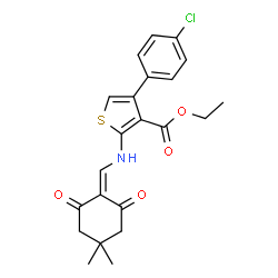 ChemSpider 2D Image | Ethyl 4-(4-chlorophenyl)-2-{[(4,4-dimethyl-2,6-dioxocyclohexylidene)methyl]amino}-3-thiophenecarboxylate | C22H22ClNO4S