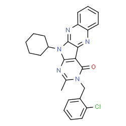 ChemSpider 2D Image | 3-(2-Chlorobenzyl)-11-cyclohexyl-2-methyl-3,11-dihydro-4H-pyrimido[5',4':4,5]pyrrolo[2,3-b]quinoxalin-4-one | C26H24ClN5O