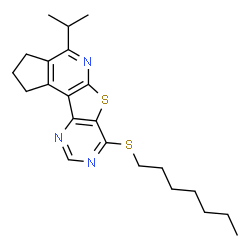 ChemSpider 2D Image | 7-(Heptylsulfanyl)-4-isopropyl-2,3-dihydro-1H-cyclopenta[4',5']pyrido[3',2':4,5]thieno[3,2-d]pyrimidine | C22H29N3S2